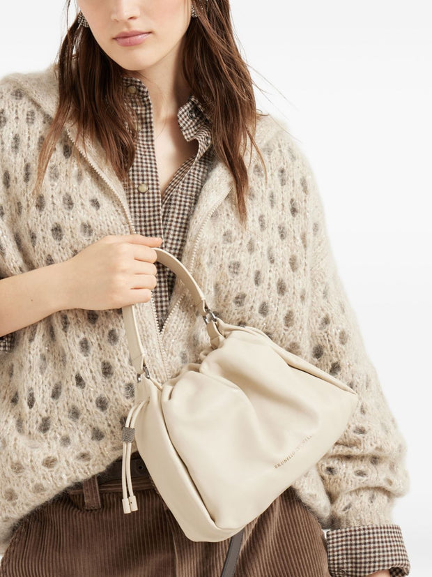 Brunello Cucinelli  Bucket Mellow Small Leather Handbag  - Ivory