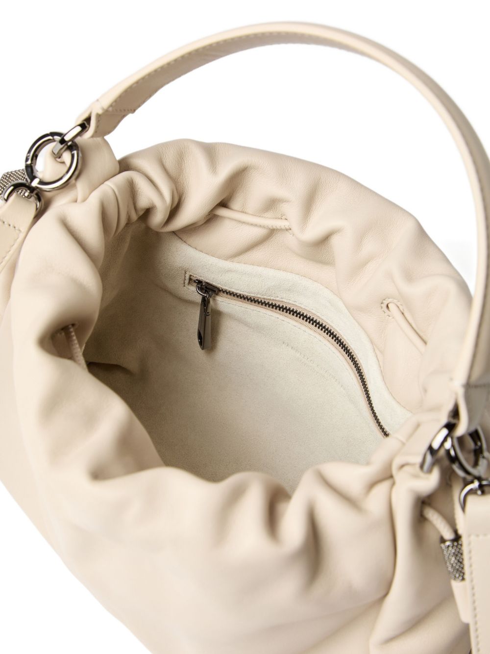 Brunello Cucinelli Mellow Small Bucket Bag In Soft Leather With Monili