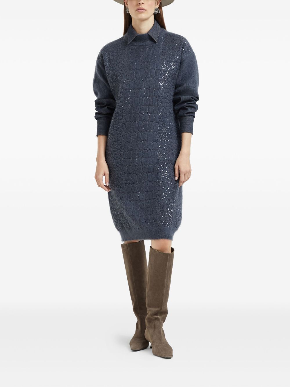 Brunello Cucinelli Wool Turtle-neck Dress - Blue