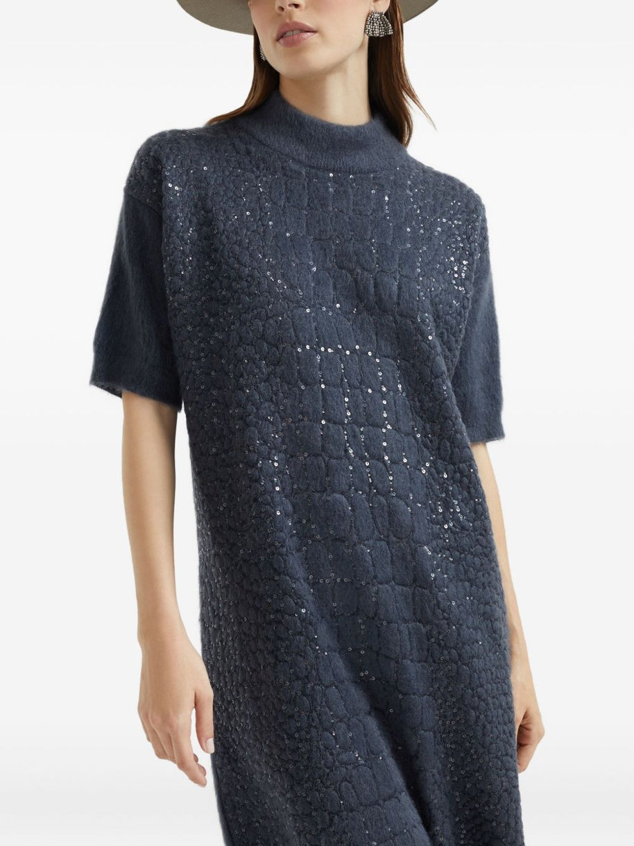 Brunello Cucinelli Wool Turtle-neck Dress - Blue