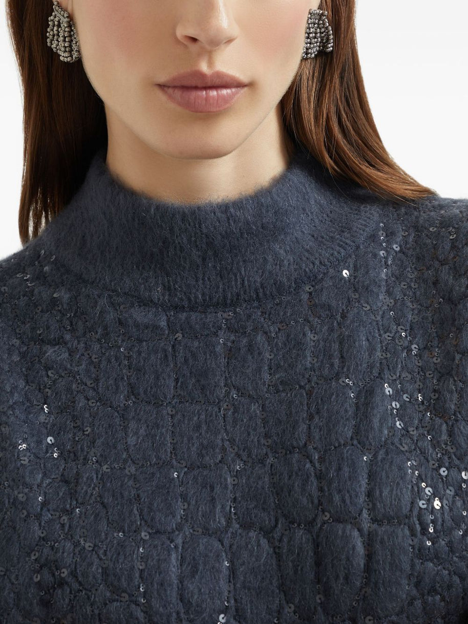 Brunello Cucinelli Wool Turtle-neck Dress - Blue