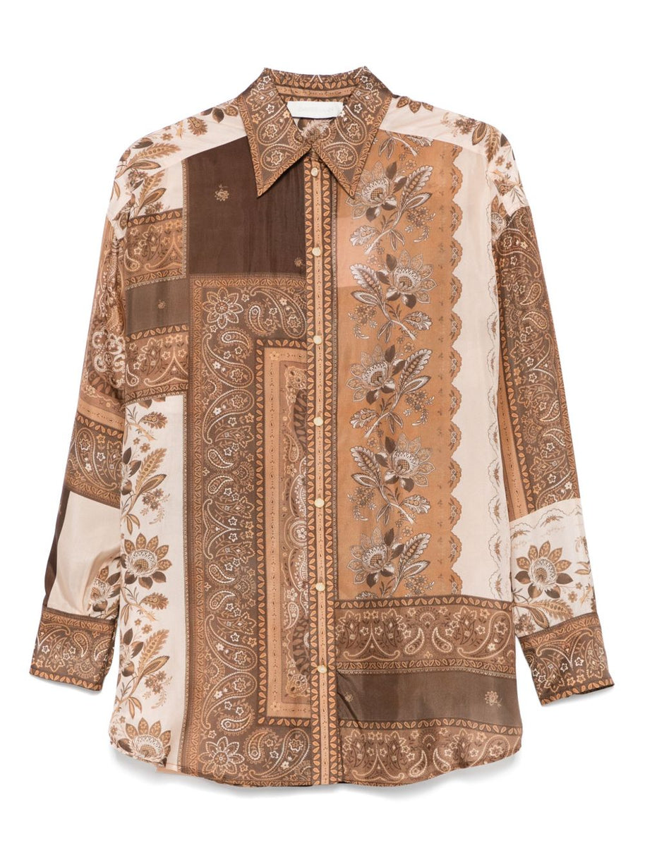 Zimmermann Lucky Printed Silk Shirt - Brown