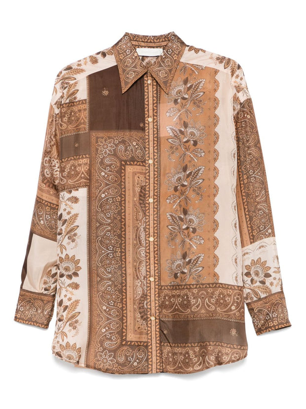 Zimmermann Lucky Printed Silk Shirt - Brown