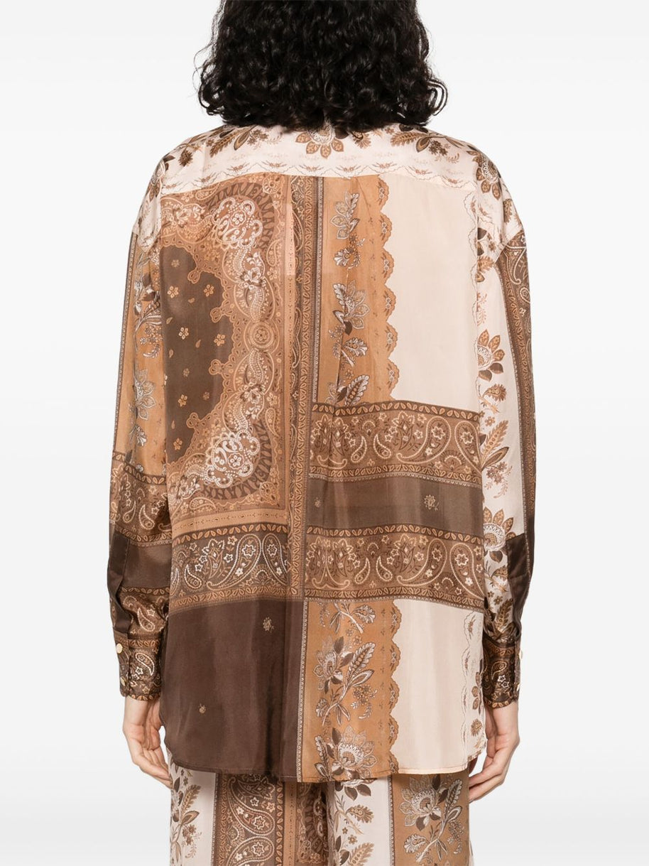 Zimmermann Lucky Printed Silk Shirt - Brown
