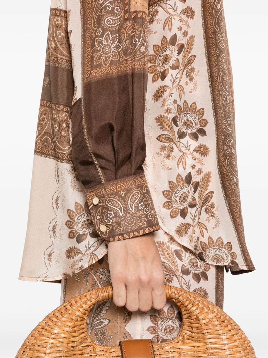Zimmermann Lucky Printed Silk Shirt - Brown