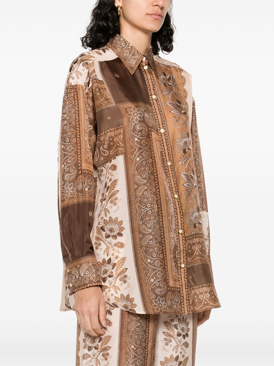 Zimmermann Lucky Printed Silk Shirt - Brown