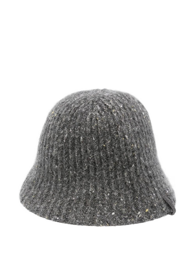 Brunello Cucinelli Wool Embellished Cloche Hat Grey