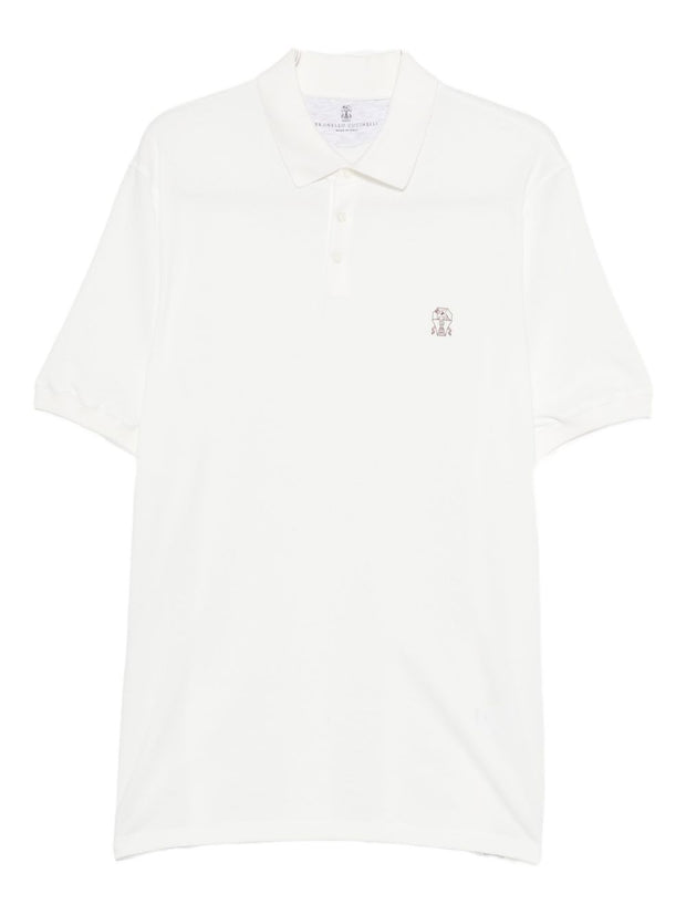 Brunello Cucinelli Logo Cotton Polo Shirt - White