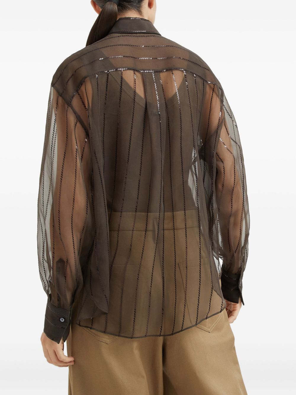 Brunello Cucinelli Semi Sheer Silk Shirt - Brown