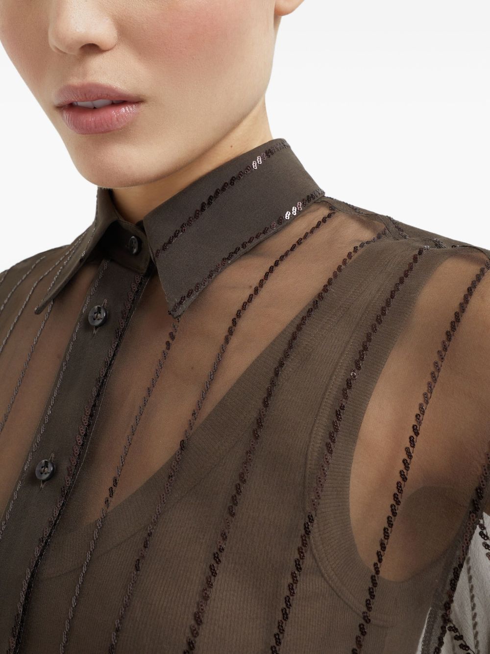 Brunello Cucinelli Semi Sheer Silk Shirt - Brown
