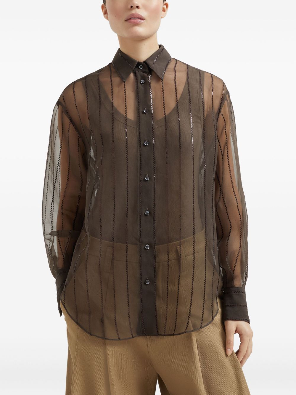 Brunello Cucinelli Semi Sheer Silk Shirt - Brown