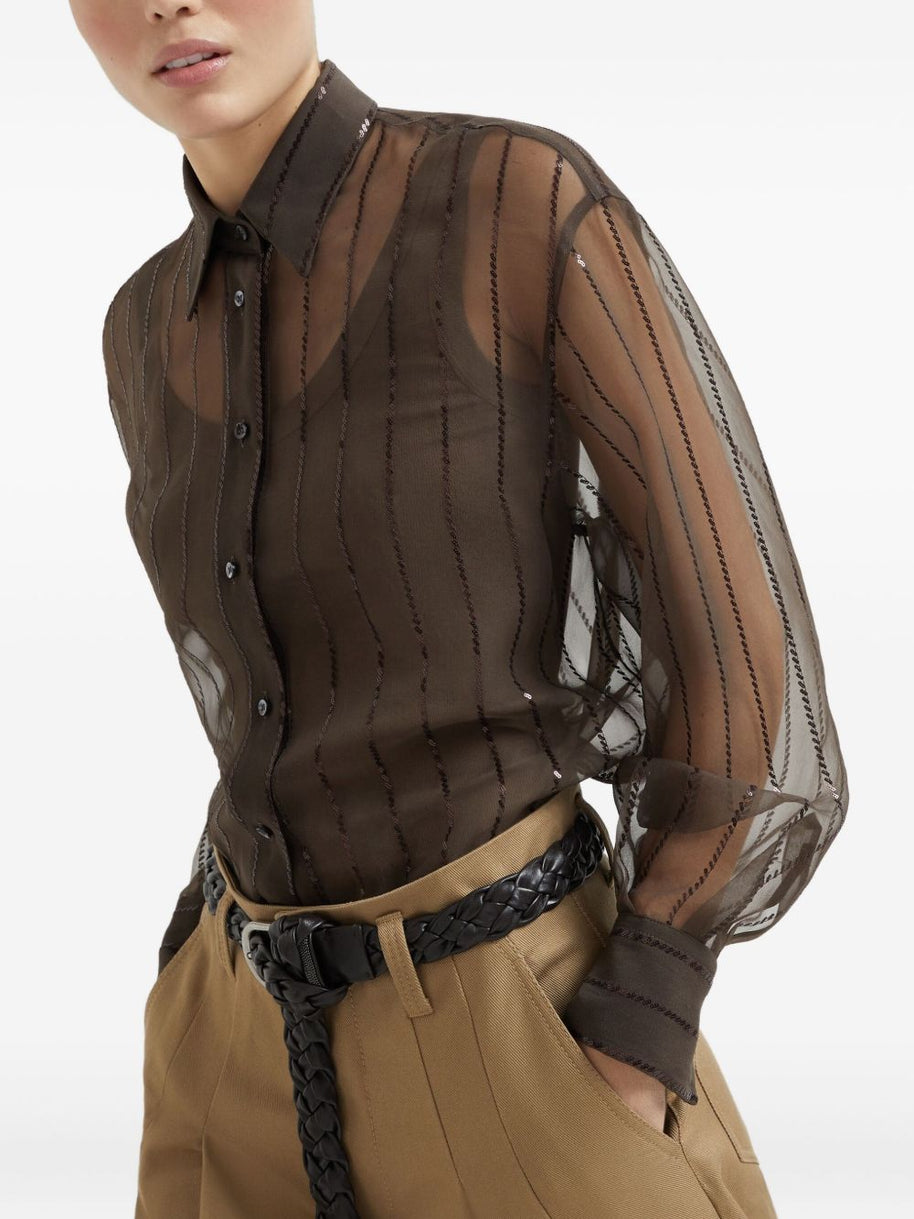 Brunello Cucinelli Semi Sheer Silk Shirt - Brown