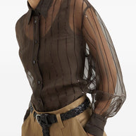 Brunello Cucinelli Semi Sheer Silk Shirt - Brown