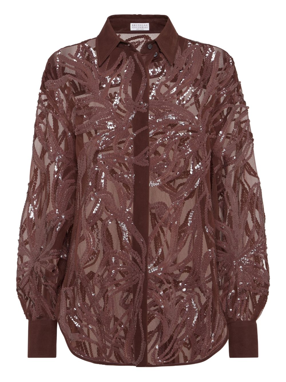 Brunello Cucinelli Crispy Silk Shirt With Dazzling Floral Embroidery
