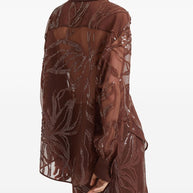 Brunello Cucinelli Crispy Silk Shirt With Dazzling Floral Embroidery