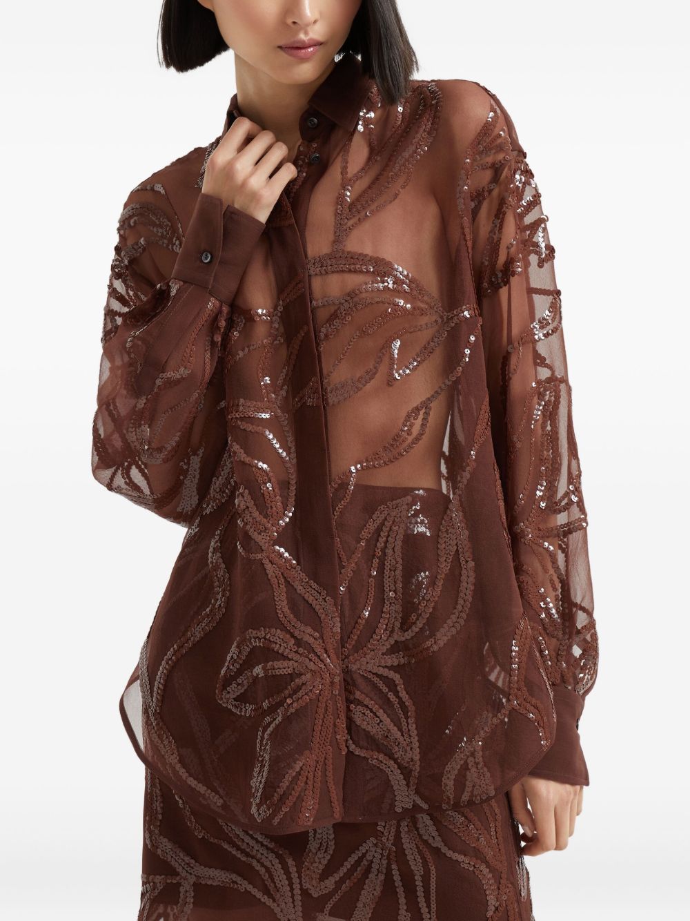 Brunello Cucinelli Crispy Silk Shirt With Dazzling Floral Embroidery