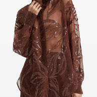 Brunello Cucinelli Crispy Silk Shirt With Dazzling Floral Embroidery