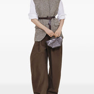 Brunello Cucinelli Wool And Leather Buttoned Vest Beige