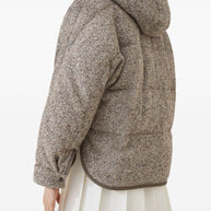 Brunello Cucinelli Buttoned Chevron Down Jacket In Virgin Wool And Silk With Hood