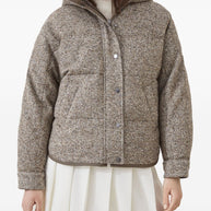 Brunello Cucinelli Buttoned Chevron Down Jacket In Virgin Wool And Silk With Hood