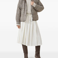 Brunello Cucinelli Buttoned Chevron Down Jacket In Virgin Wool And Silk With Hood