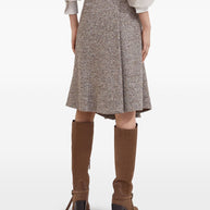 Brunello Cucinelli Flecked Virgin Wool And Silk Chevron Kilt Skirt With Monili