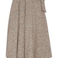 Brunello Cucinelli Flecked Virgin Wool And Silk Chevron Kilt Skirt With Monili