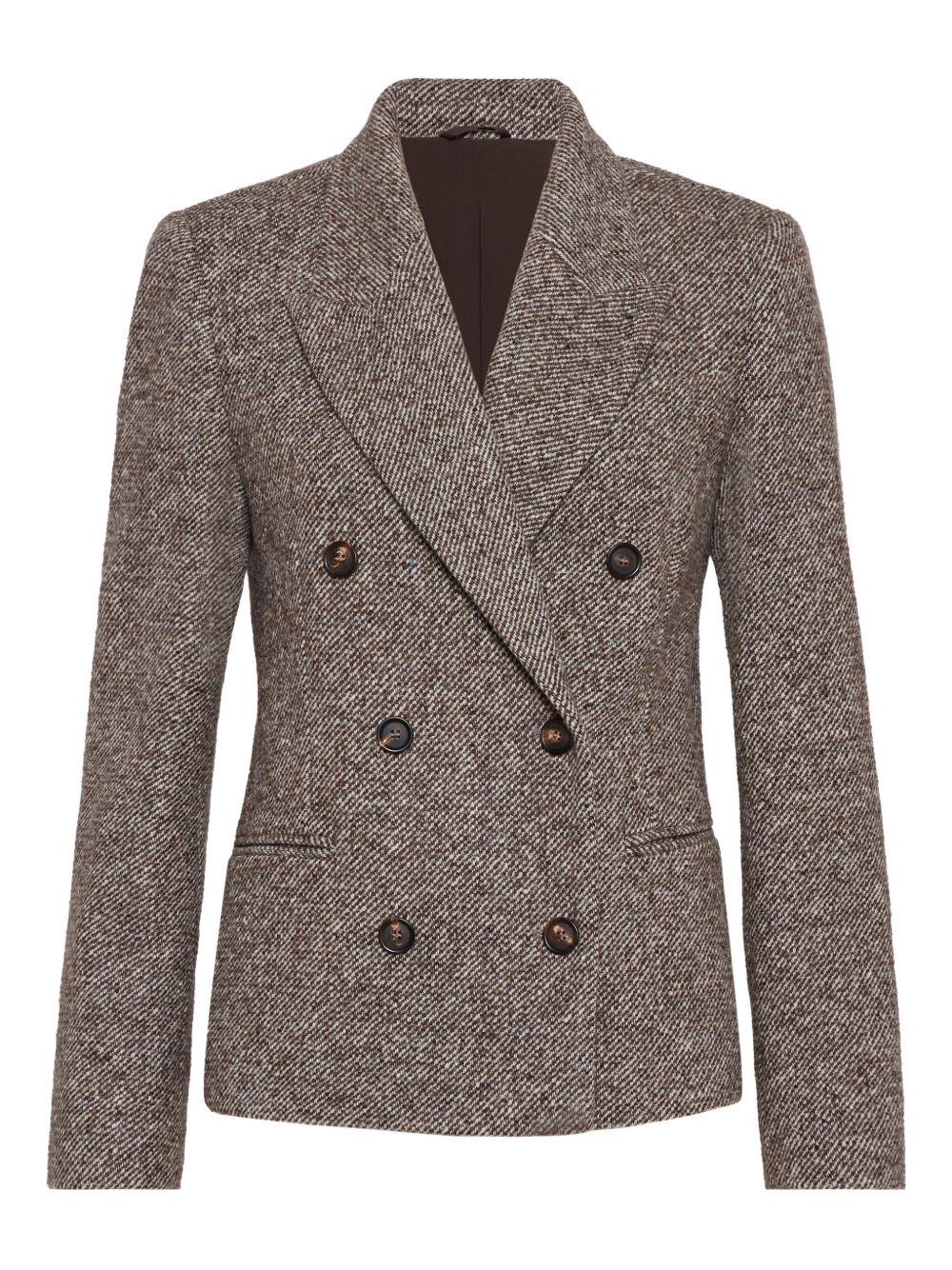 Brunello Cucinelli Virgin Wool And Silk Mélange Diagonal Blazer With Monili