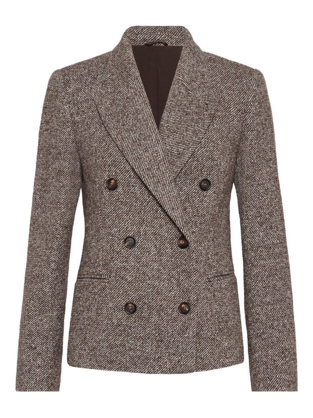 Brunello Cucinelli Virgin Wool And Silk Mélange Diagonal Blazer With Monili