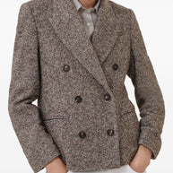 Brunello Cucinelli Virgin Wool And Silk Mélange Diagonal Blazer With Monili