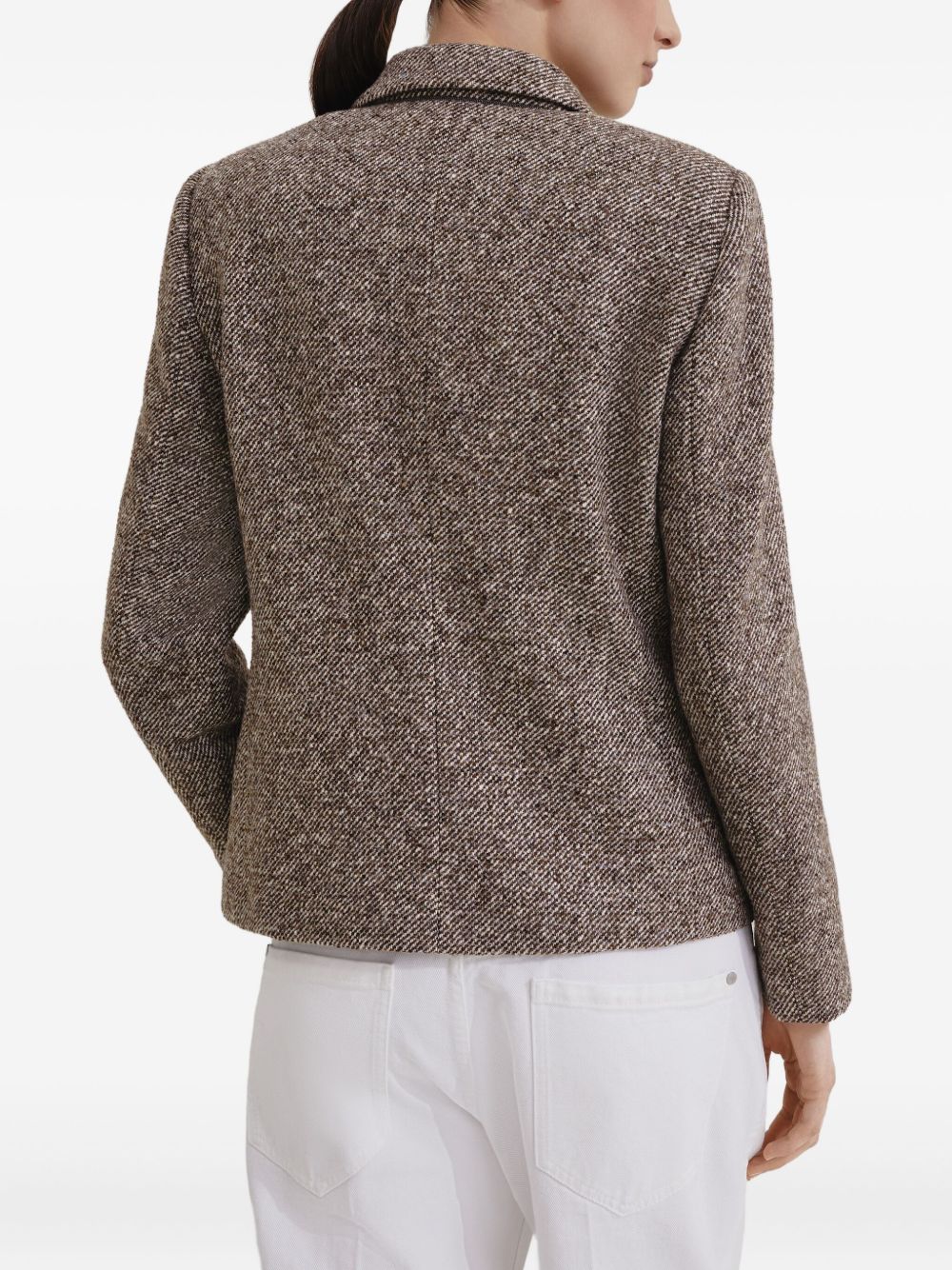 Brunello Cucinelli Virgin Wool And Silk Mélange Diagonal Blazer With Monili