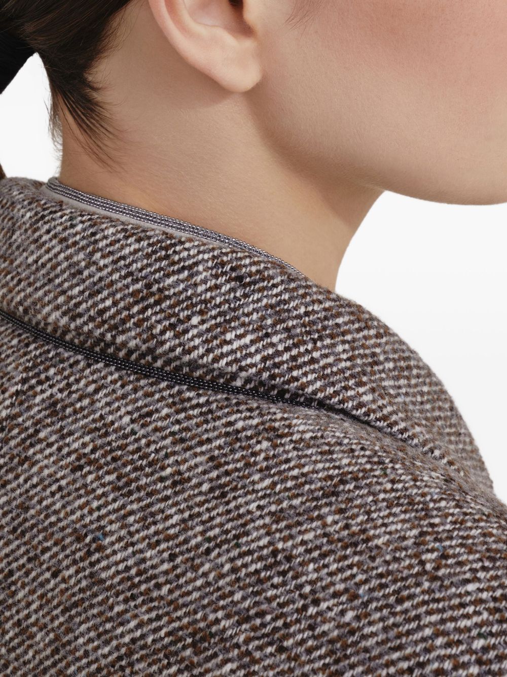 Brunello Cucinelli Virgin Wool And Silk Mélange Diagonal Blazer With Monili