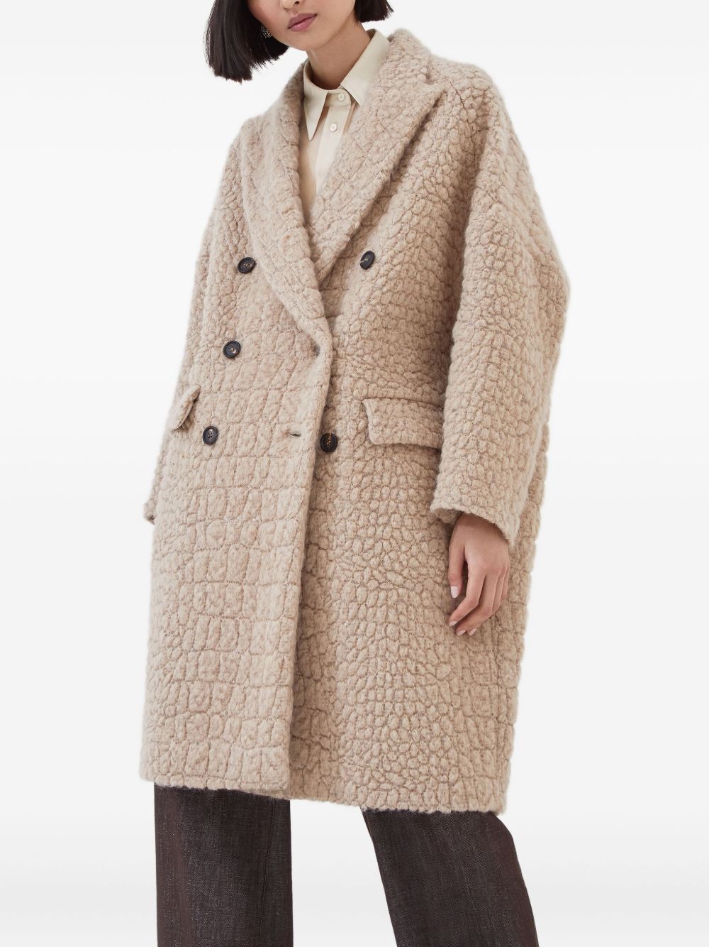 Brunello Cucinelli Virgin Wool And Mohair Coat With Dazzling Croc Motif