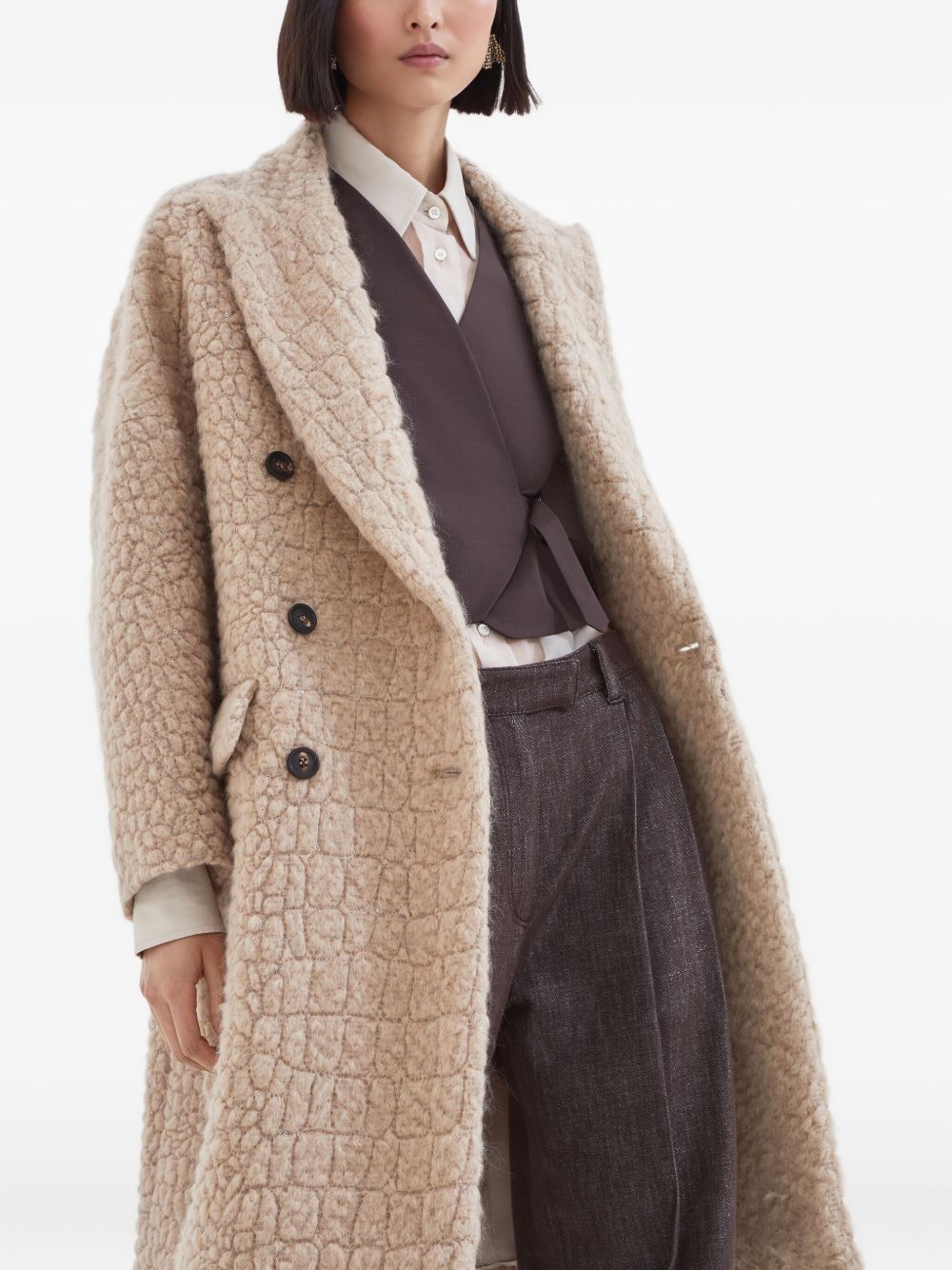 Brunello Cucinelli Virgin Wool And Mohair Coat With Dazzling Croc Motif