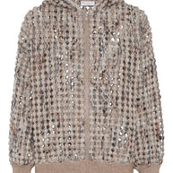 Brunello Cucinelli Open Knit Hooded Wool Sweater Beige