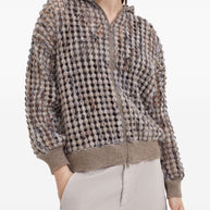 Brunello Cucinelli Open Knit Hooded Wool Sweater Beige