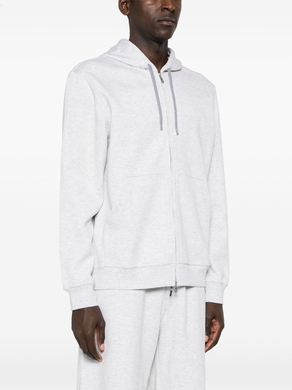 Brunello Cucinelli Cotton Blend Zipped Hoodie Grey