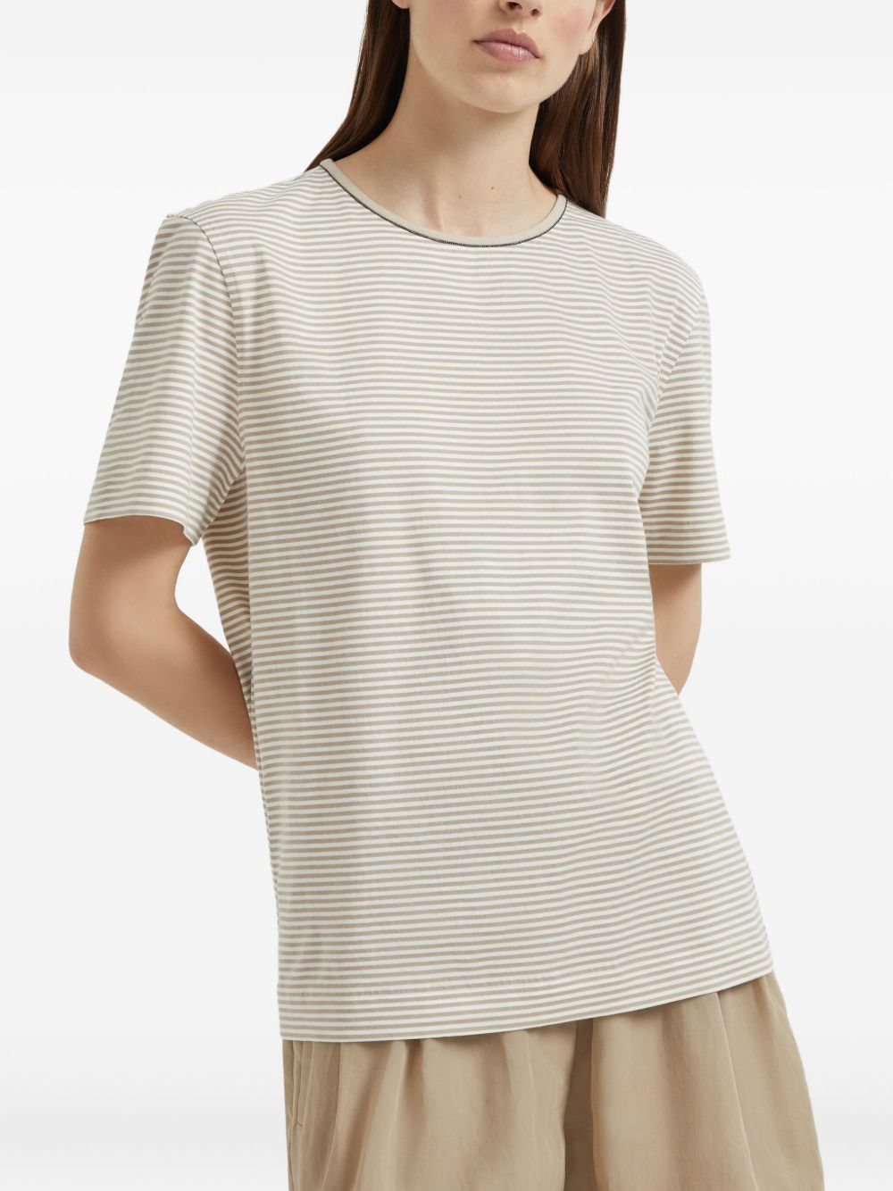 Brunello Cucinelli Cotton Jersey T-shirt With Monili Detail - Beige