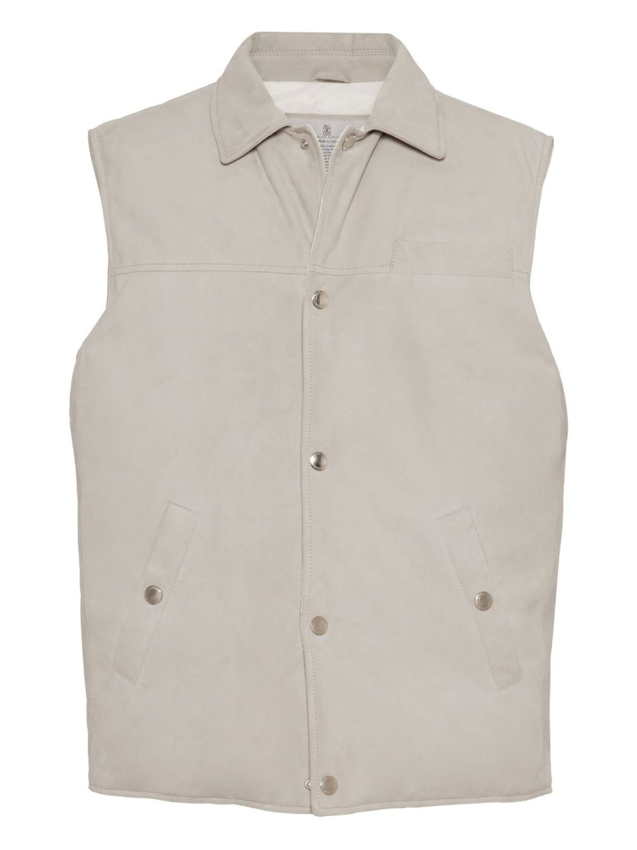 Brunello Cucinelli Leather Down Vest - White