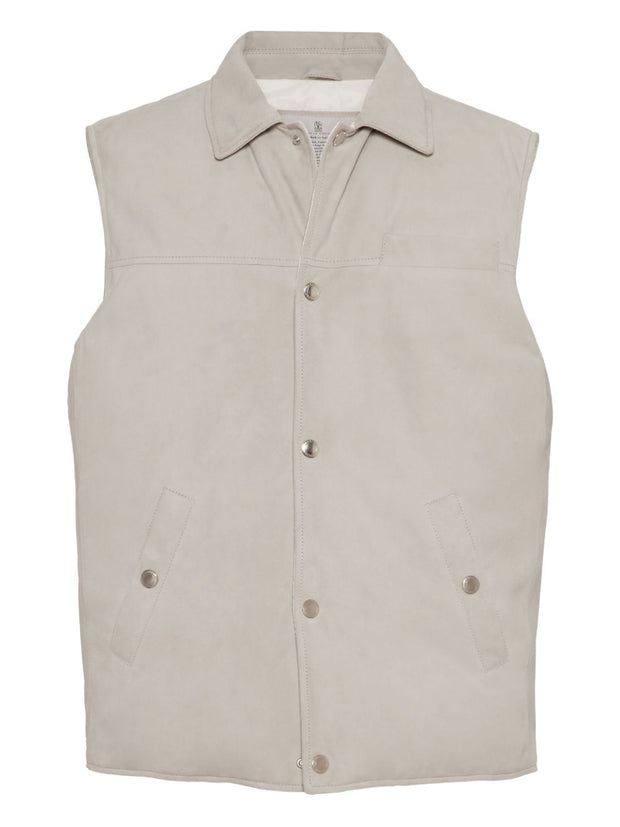 Brunello Cucinelli Leather Down Vest - White