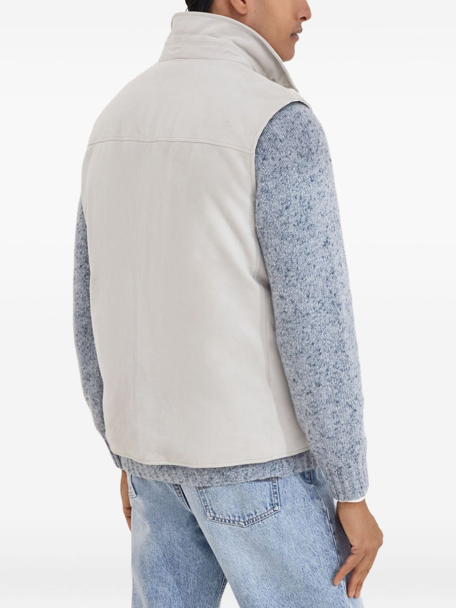 Brunello Cucinelli Leather Down Vest - White
