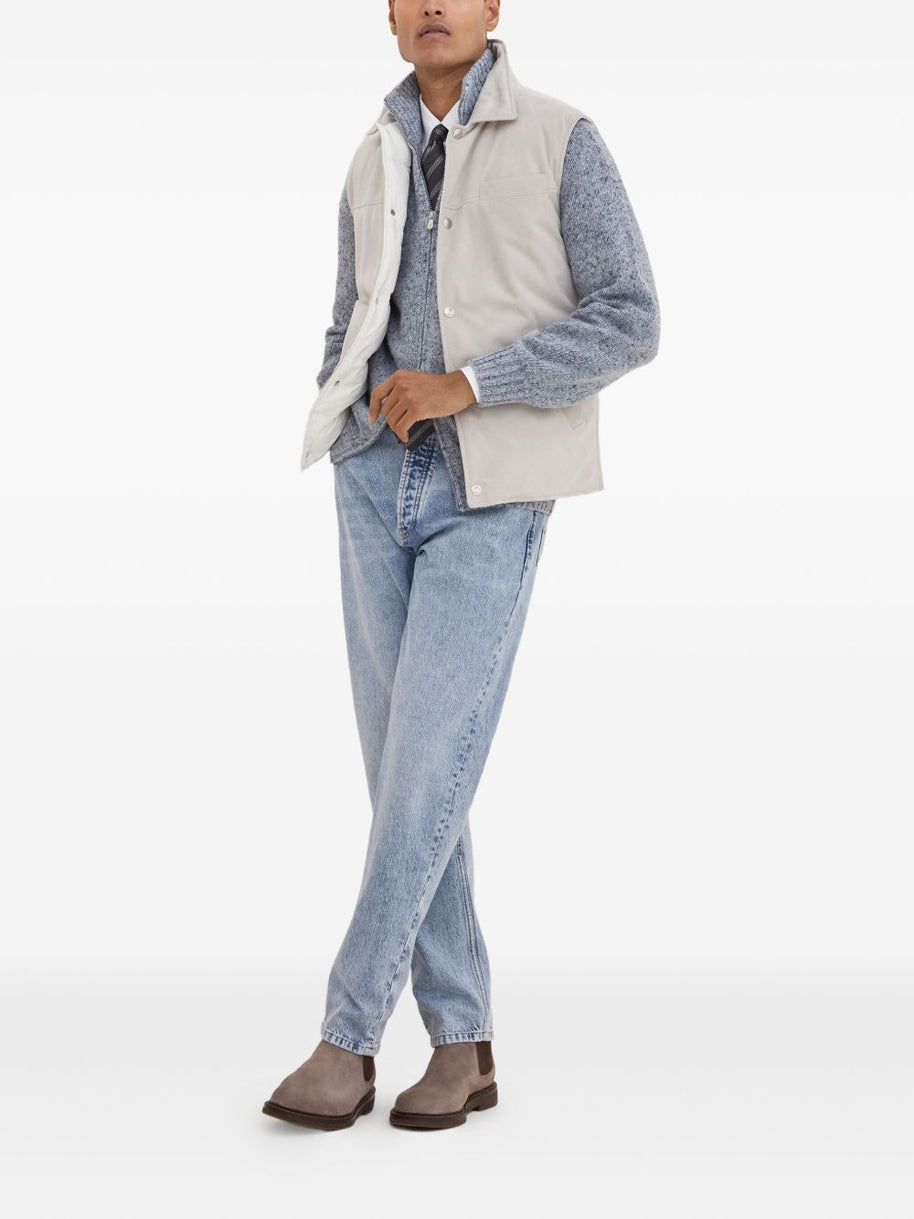 Brunello Cucinelli Leather Down Vest - White