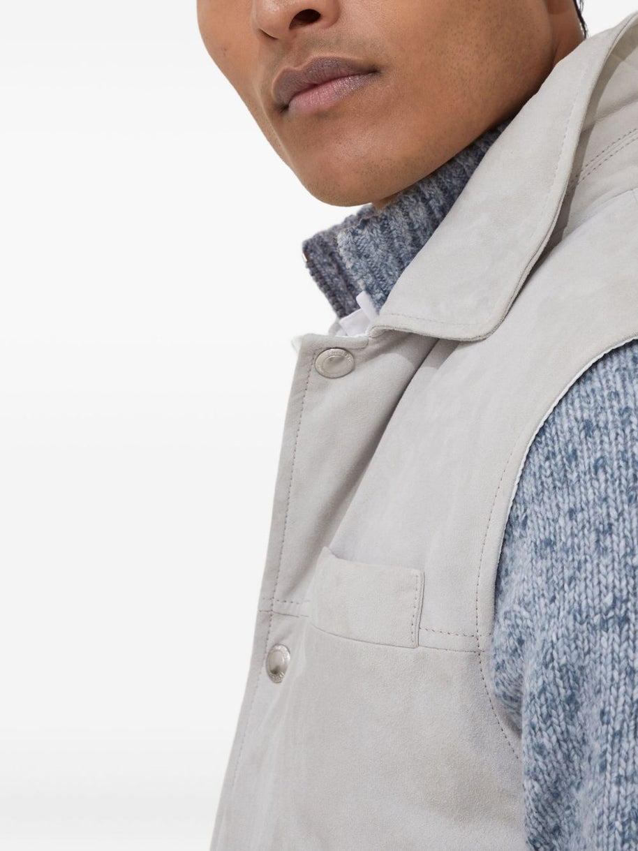 Brunello Cucinelli Leather Down Vest - White