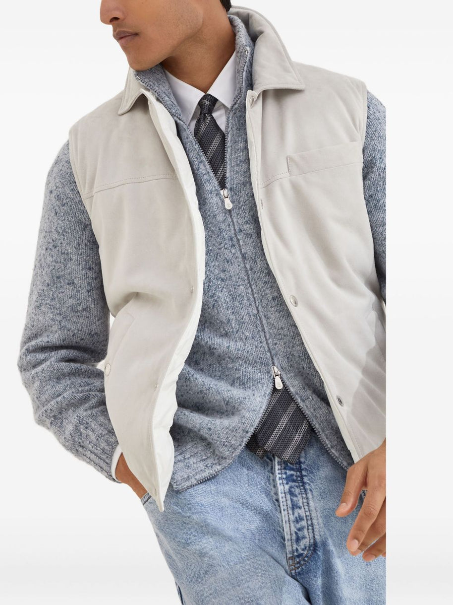 Brunello Cucinelli Leather Down Vest - White