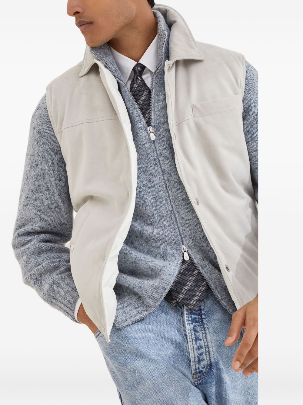 Brunello Cucinelli Leather Down Vest - White