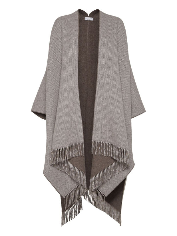 Brunello Cucinelli Herringbone-pattern Fringed Poncho