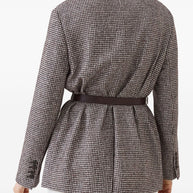 Brunello Cucinelli Wool And Alpaca Houndstooth Jacket With Leather And Monili Belt