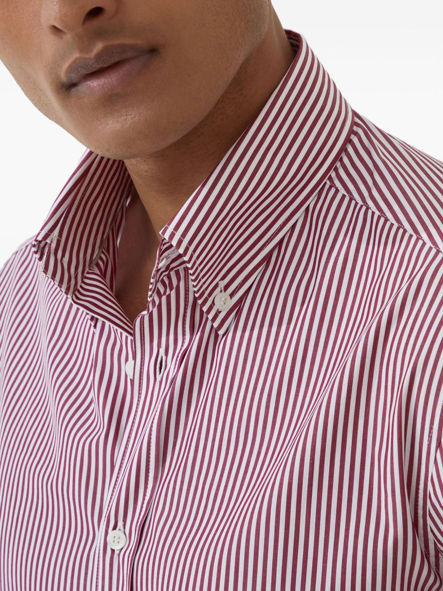 Brunello Cucinelli Striped Cotton Shirt - Red