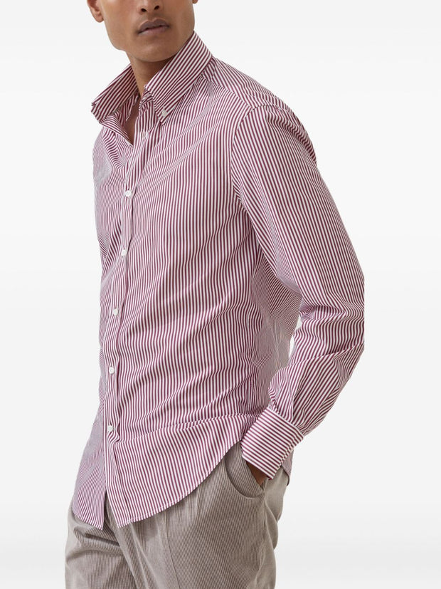 Brunello Cucinelli Striped Cotton Shirt - Red