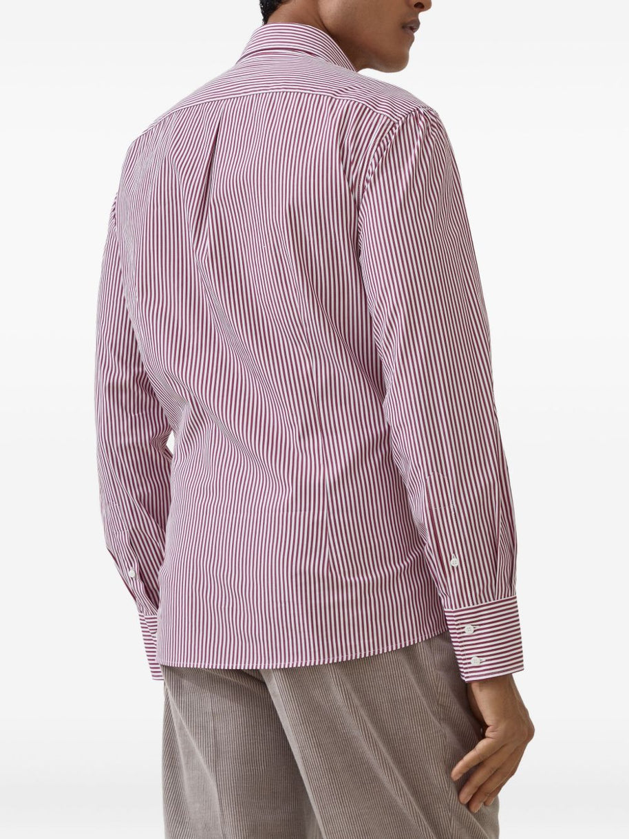 Brunello Cucinelli Striped Cotton Shirt - Red